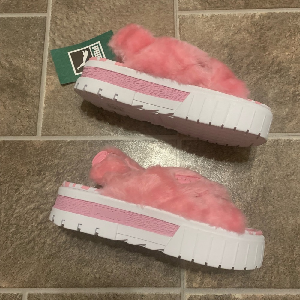 PUMA Baby Phat x Mayze Platform Sandal Pink White Fur Slip On Slide New
